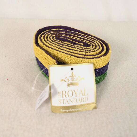 Mardi Gras Beaded Purse Strap Tri-Colored Green Purple Go Swivel  Hooks Goldtone - Picture 1 of 9